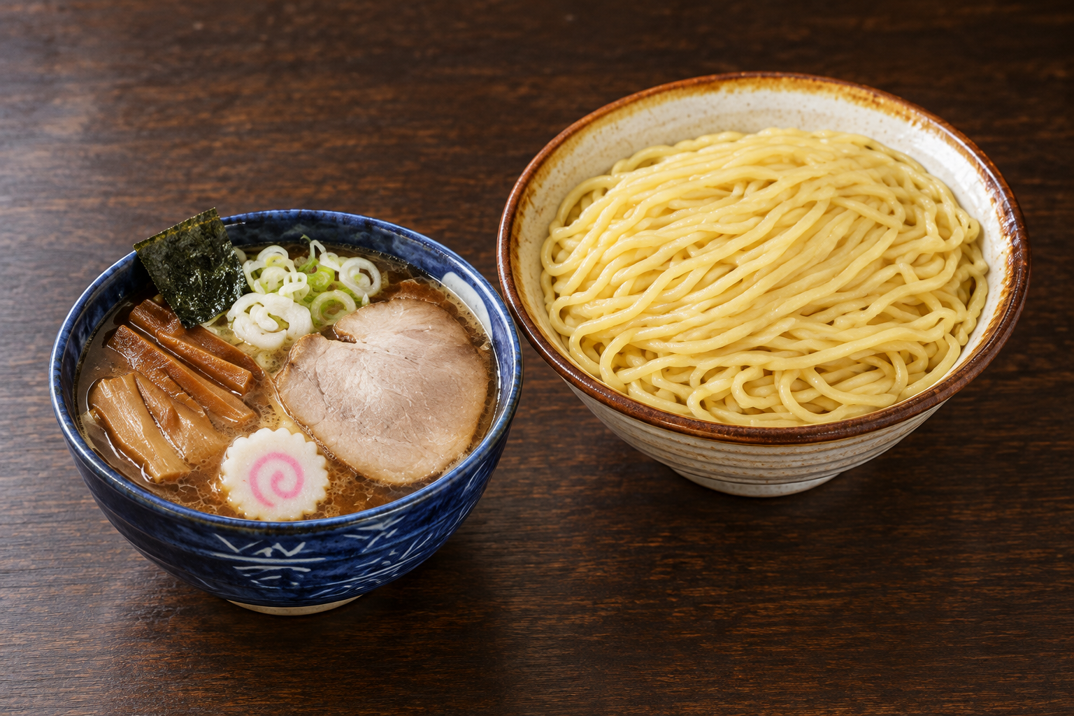 大勝軒しのやの、麺とつけ汁が並ぶつけ麺イメージ
